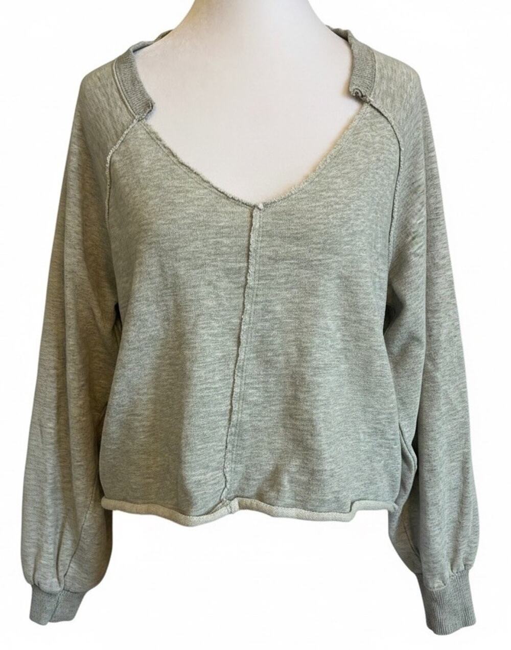 Anthropologie Pilcro Reworked Popover Sweatshirt Gray Oversized Cropped Grunge L